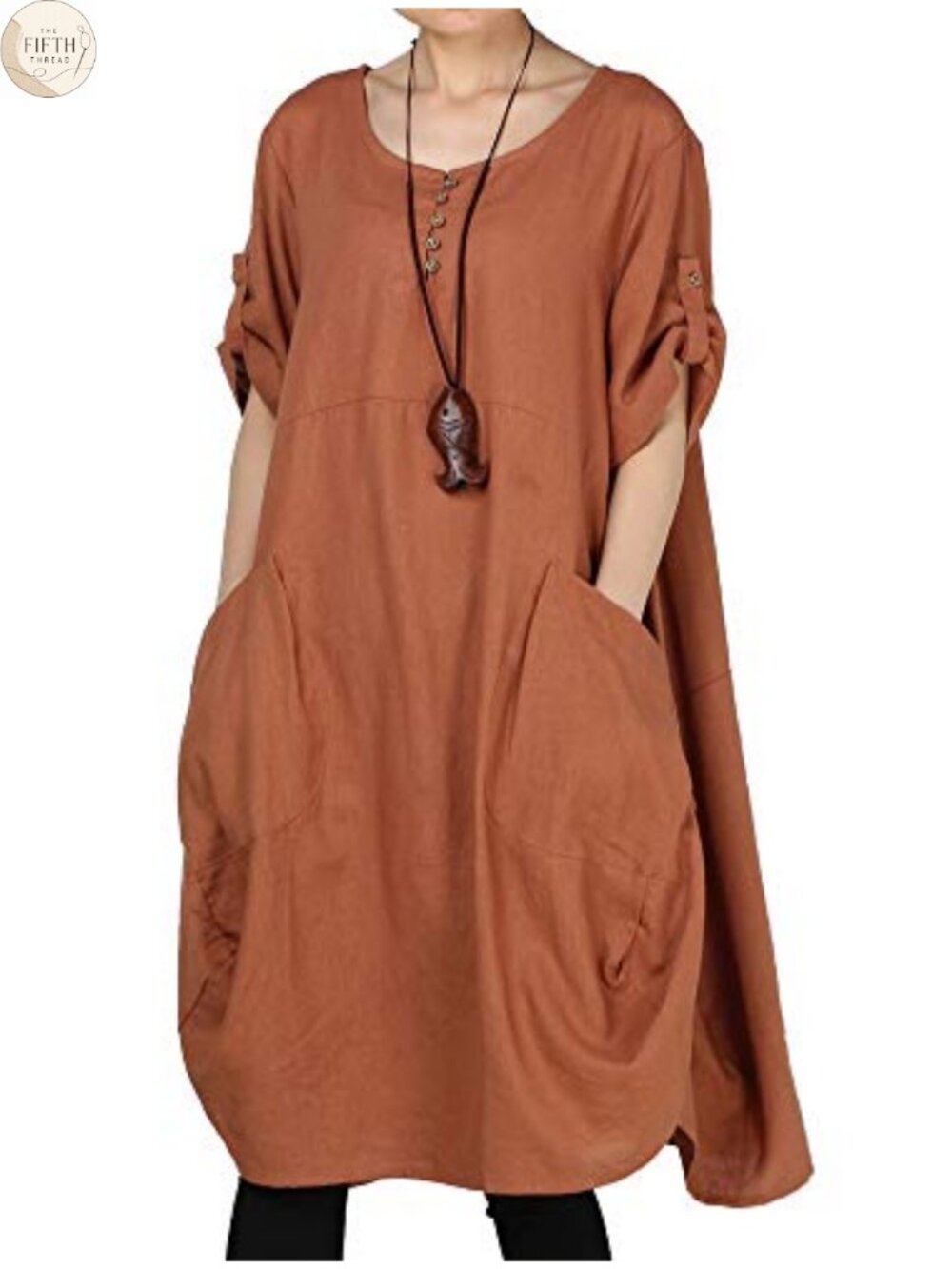 Plus Size Linen Tunic Dress Cotton Knee-Length T Shirt Dress